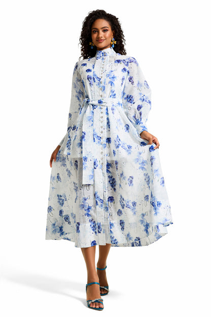 Vestido midi de una sola botonadura con diamantes de imitación florales 