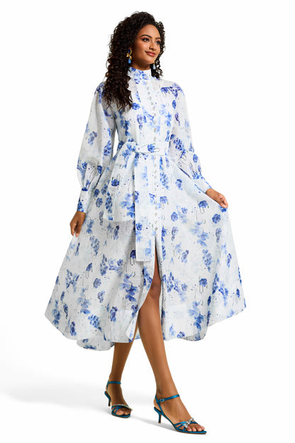 Vestido midi de una sola botonadura con diamantes de imitación florales 