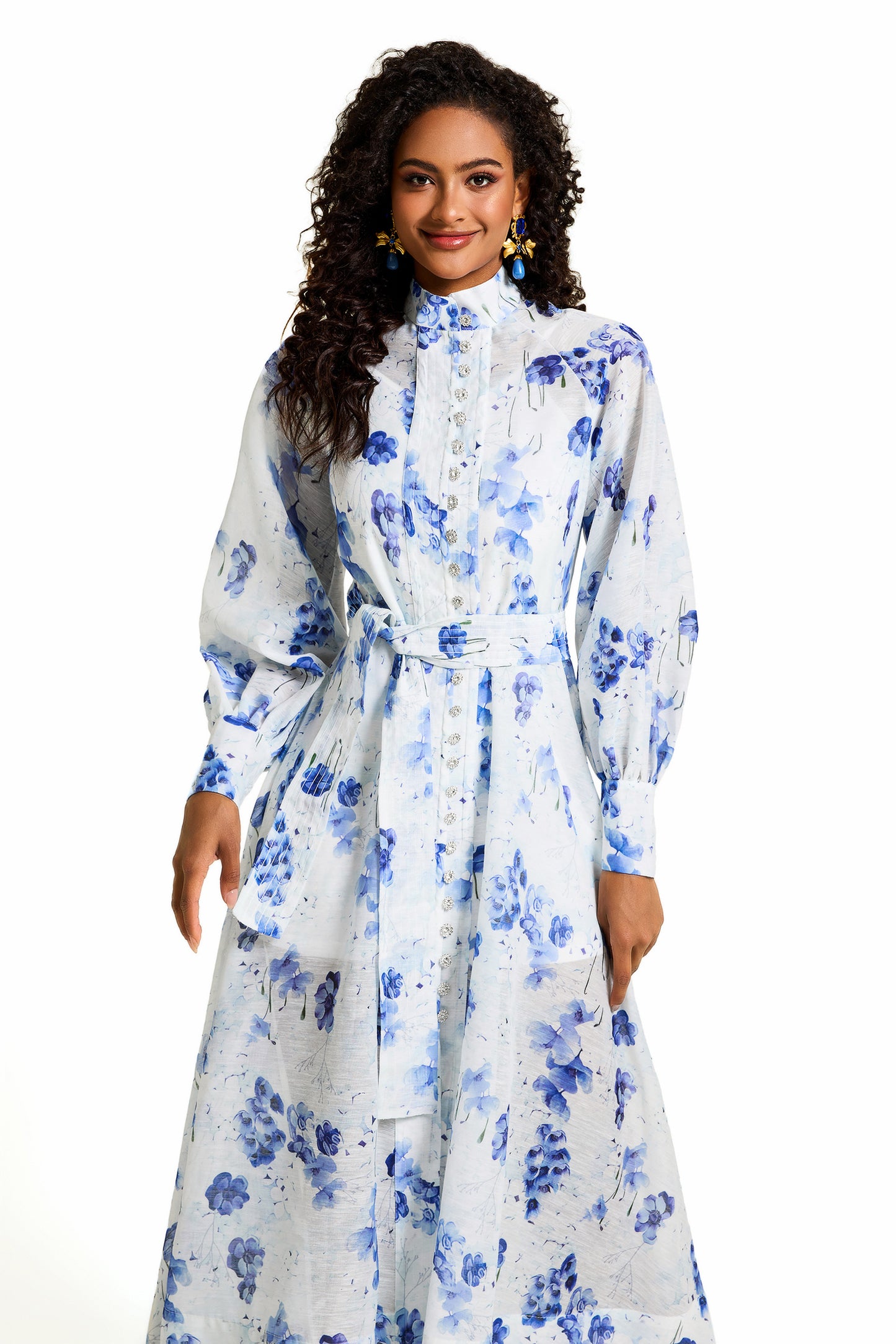 Vestido midi de una sola botonadura con diamantes de imitación florales 