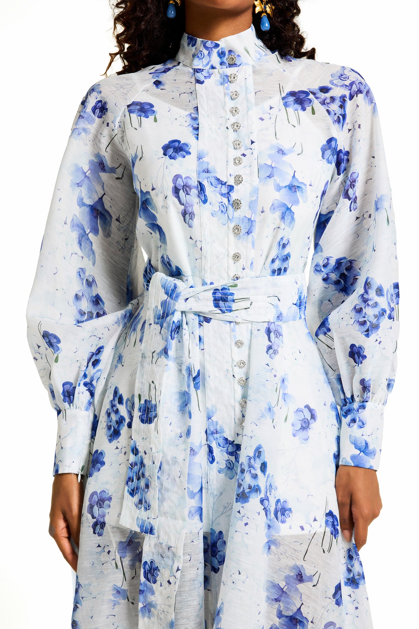 Vestido midi de una sola botonadura con diamantes de imitación florales 