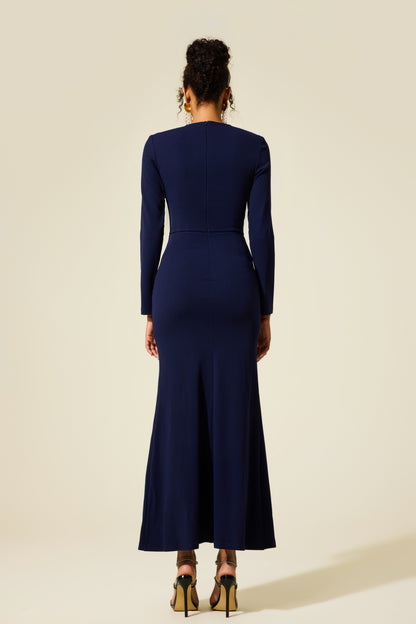 Vestido midi liso con abertura y nudo 