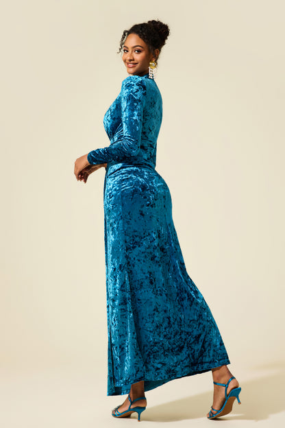 Vestido midi de terciopelo liso con aberturas 