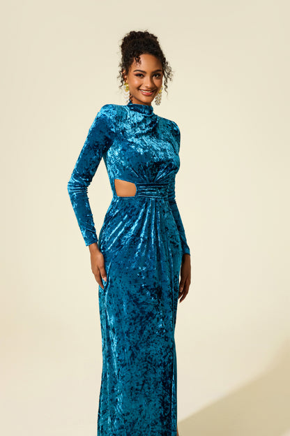 Vestido midi de terciopelo liso con aberturas 