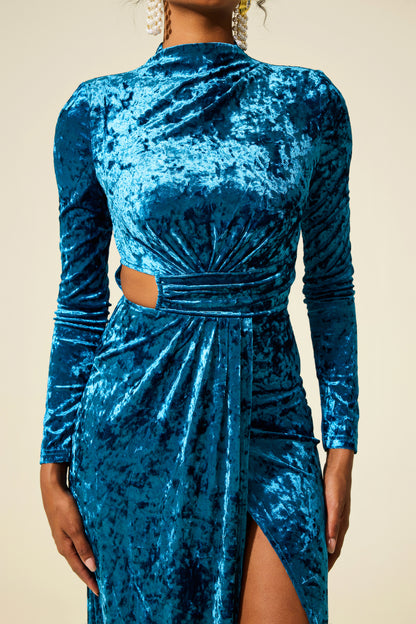 Vestido midi de terciopelo liso con aberturas 