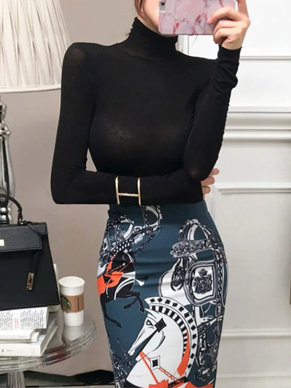 Camiseta de moda de otoño 2025 para mujer, camisetas lisas de manga larga con cuello alto, parte inferior ajustada para mujer, camiseta sexy transparente, ropa