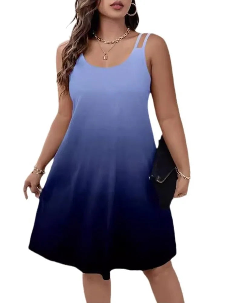 Vestidos midi con estampado degradado para mujer, moda informal, para playa, vacaciones, camisola holgada, ropa de calle, verano 2025