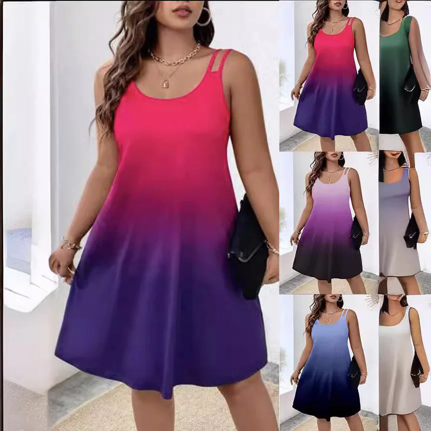 Vestidos midi con estampado degradado para mujer, moda informal, para playa, vacaciones, camisola holgada, ropa de calle, verano 2025