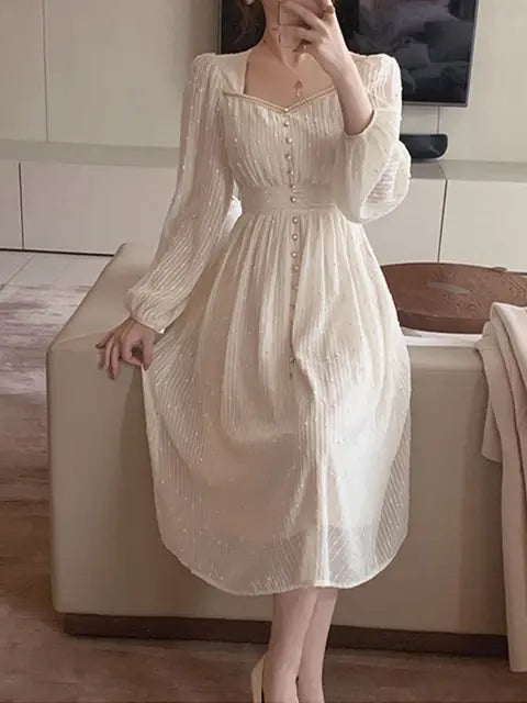 Vestidos midi blancos elegantes de moda para mujer, novedad de verano 2025, vestidos vintage de princesa para fiesta, vestidos de graduación de corte A