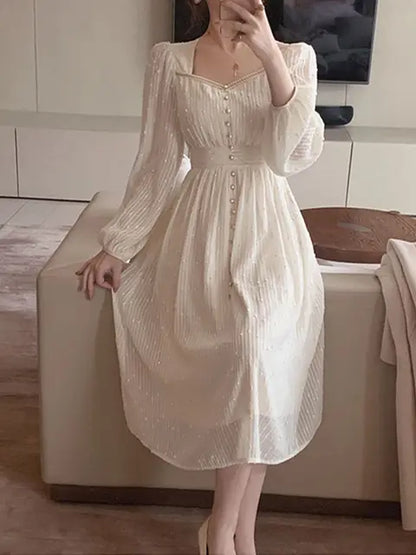Vestidos midi blancos elegantes de moda para mujer, novedad de verano 2025, vestidos vintage de princesa para fiesta, vestidos de graduación de corte A