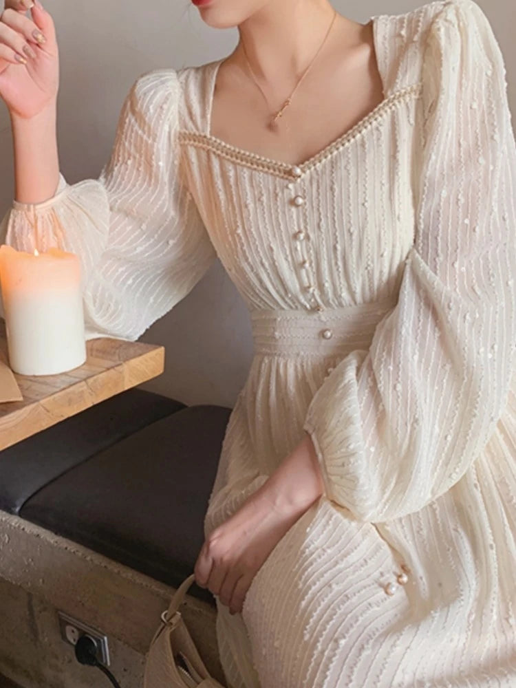 Vestidos midi blancos elegantes de moda para mujer, novedad de verano 2025, vestidos vintage de princesa para fiesta, vestidos de graduación de corte A