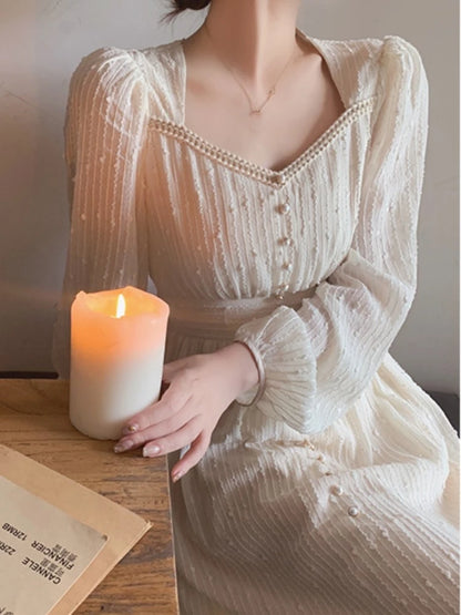 Vestidos midi blancos elegantes de moda para mujer, novedad de verano 2025, vestidos vintage de princesa para fiesta, vestidos de graduación de corte A