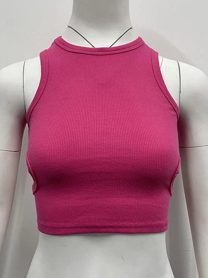 Camiseta sin mangas de color liso de verano 2025 para mujer, tops de punto con agujeros laterales, ropa básica de calle