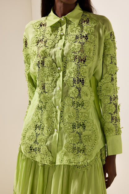 Conjunto de top liso con encaje bordado y falda midi de cintura media con encaje 