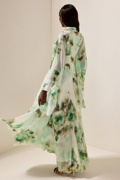 Vestido largo de manga larga con encaje floral 