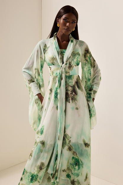 Vestido largo de manga larga con encaje floral 