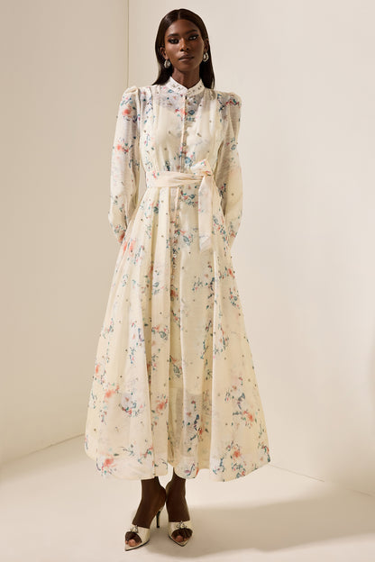 Vestido midi con parte inferior de diamantes de imitación y flores 