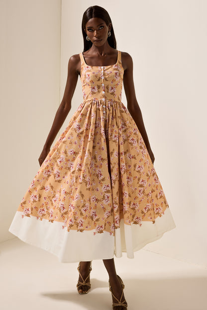 Vestido midi lencero sin mangas con estampado floral 