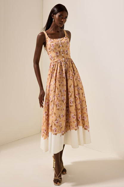 Vestido midi lencero sin mangas con estampado floral 