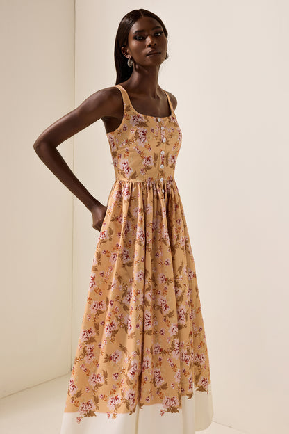 Vestido midi lencero sin mangas con estampado floral 