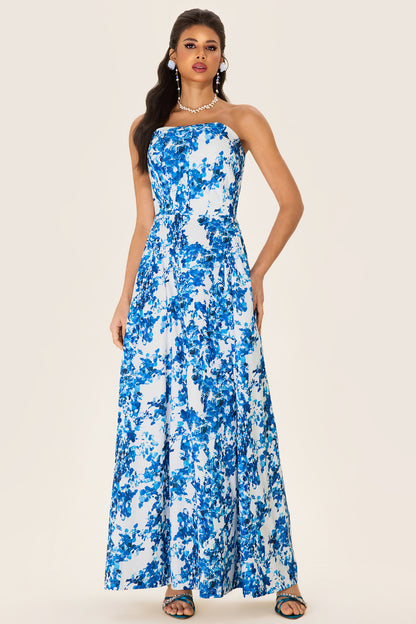 Vestido midi sin mangas con hombros descubiertos y estampado floral 