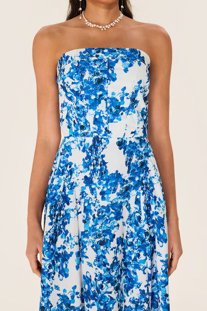 Vestido midi sin mangas con hombros descubiertos y estampado floral 