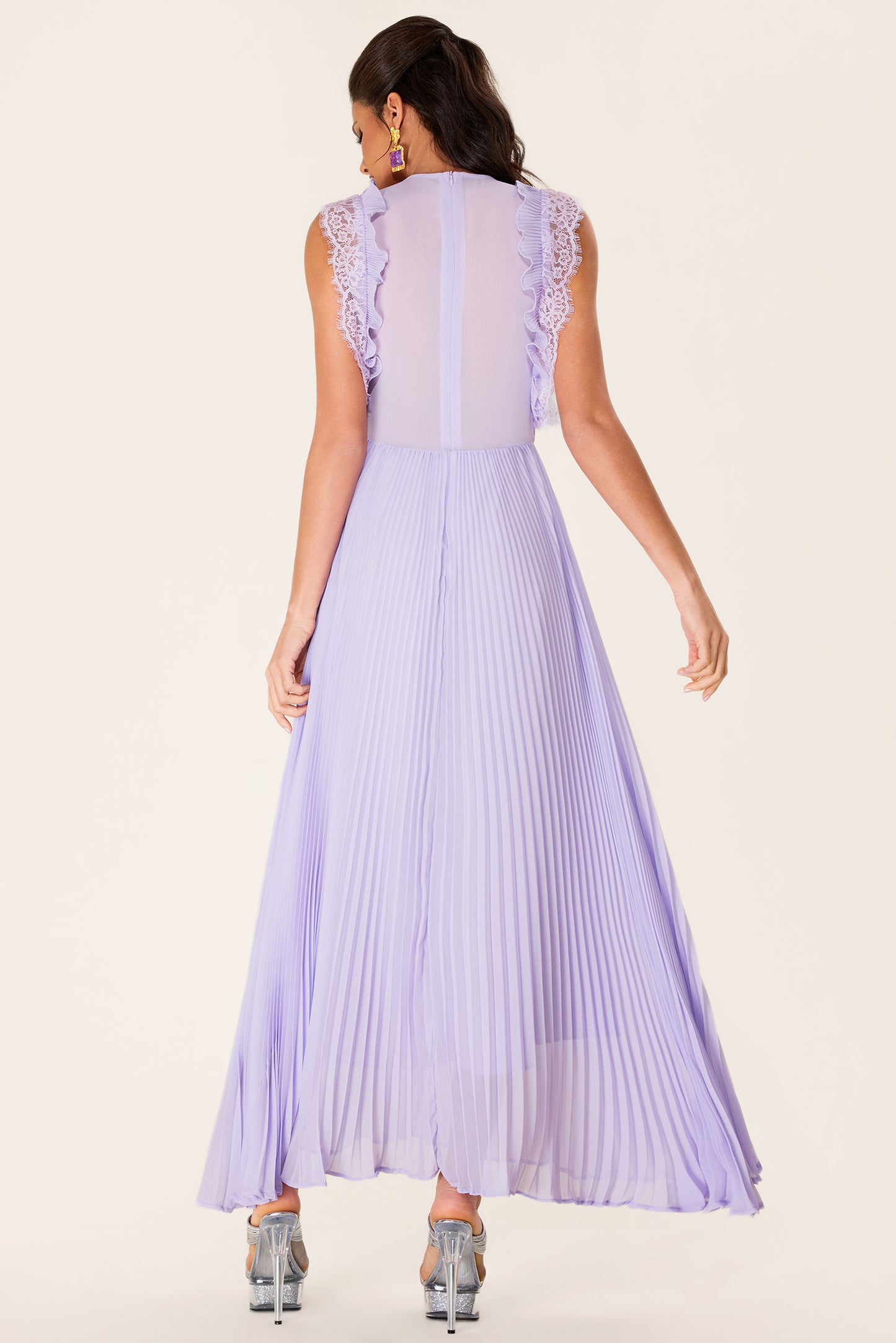 Vestido midi plisado sin mangas con lazo de diamantes de imitación 