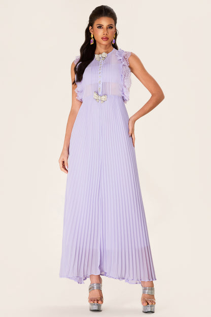 Vestido midi plisado sin mangas con lazo de diamantes de imitación 