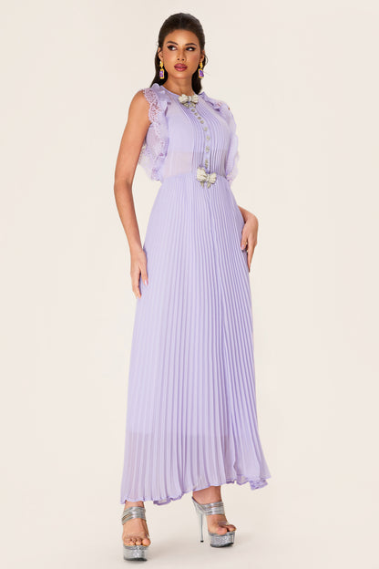 Vestido midi plisado sin mangas con lazo de diamantes de imitación 