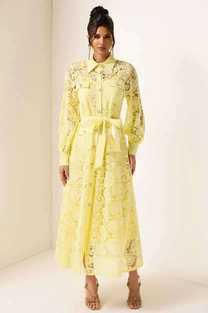 Vestido midi con bolsillo bordado liso 