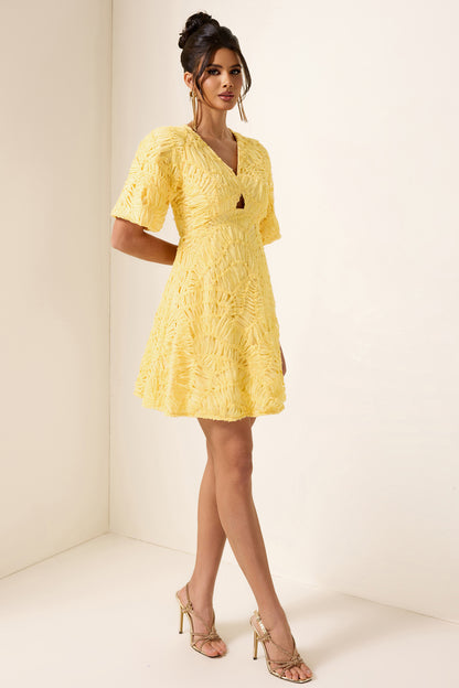 Minivestido con escote en V y mangas abullonadas 