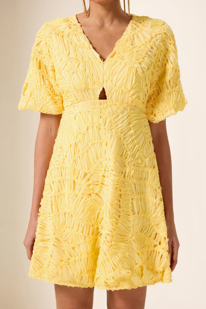 Minivestido con escote en V y mangas abullonadas 