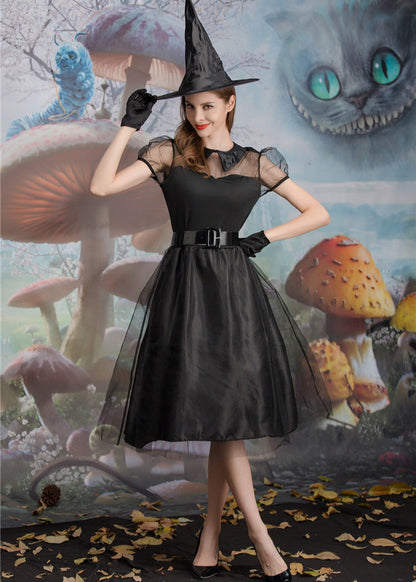 Midnight Enchantress - Women’s Black Witch Costume Dress with Hat and Accessories