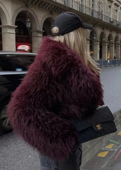 Chic Faux Fur Winter Jacket in Burgundy