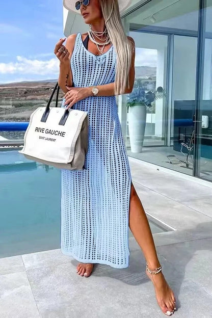 Vestido largo con espalda cruzada y tejido a crochet de Desert Island