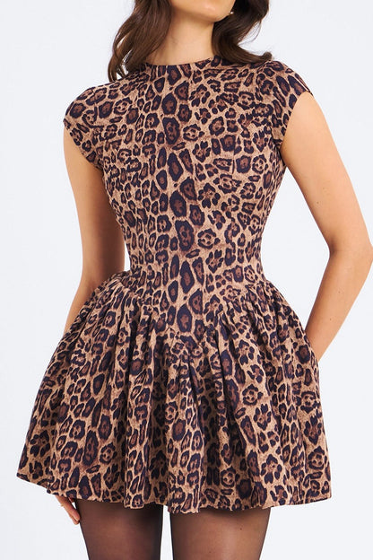 Leopard Print Pleated Backless Bodycon Mini Dress
