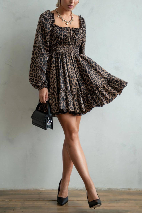 Vestido sexy de corte bajo con estampado de leopardo para mujer