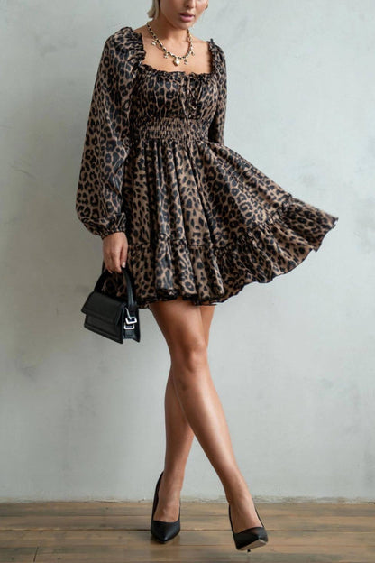 Vestido sexy de corte bajo con estampado de leopardo para mujer