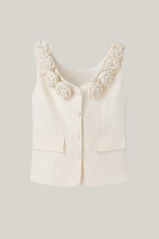 Chaleco Cynthia con cuello en U y apliques florales 