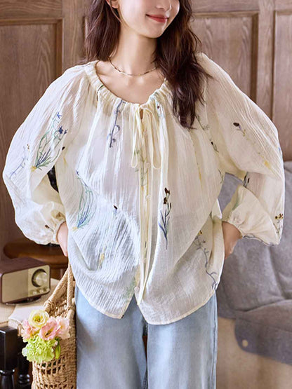 Zoey Loose Crew Neck Embroidered Chiffon Top