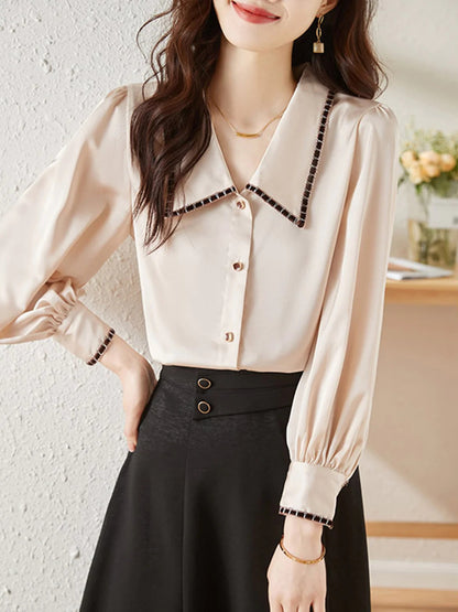 Elva Casual Doll Collar Blouse-Black