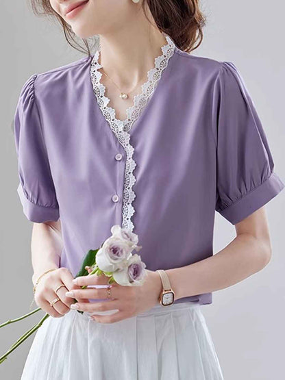 Zoey Chic V-Neck Solid Color Chiffon Top