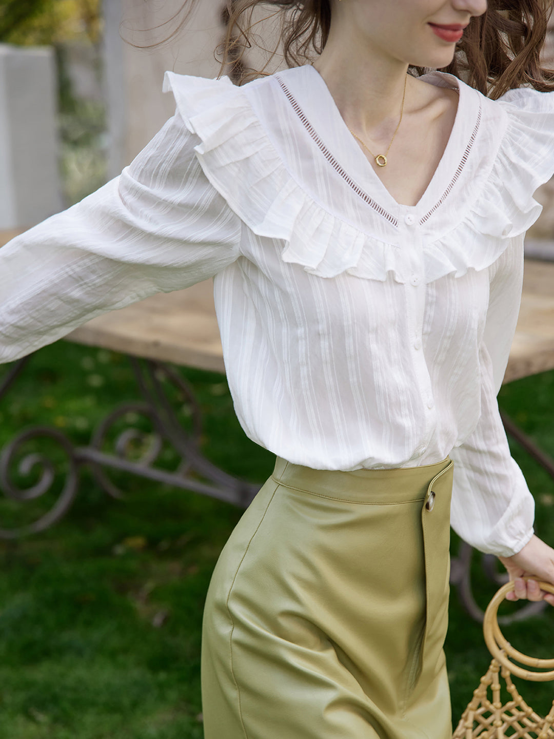 Roselili Delicate Lace V-Neck Blouse