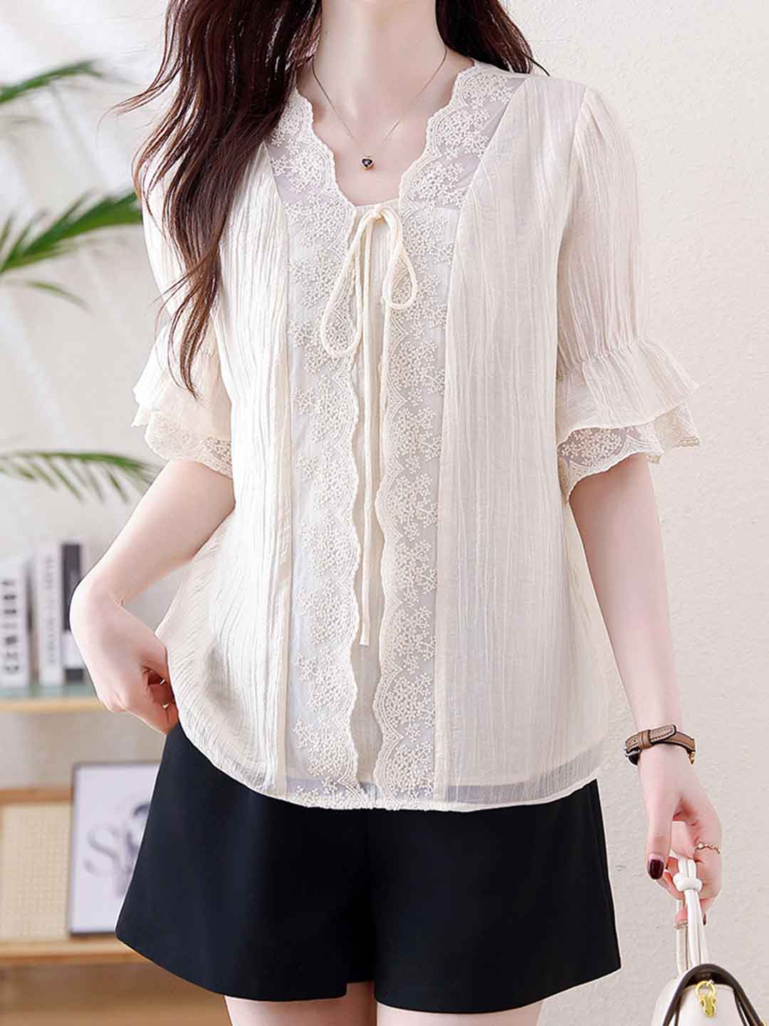 Genesis Retro V-neck Lace Tie Shirt