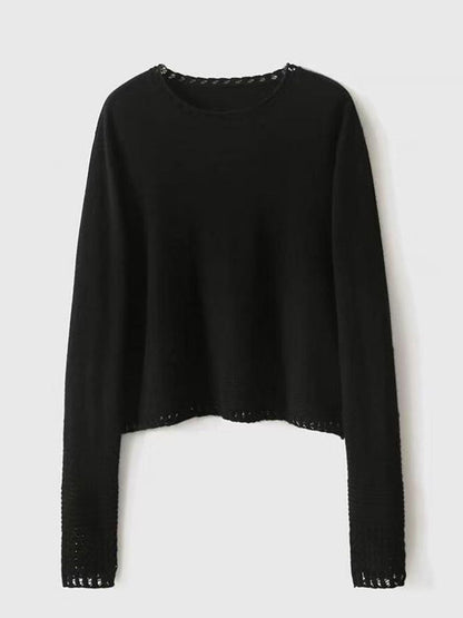 Grace Loose Crew Neck Hollowed Knitted Top