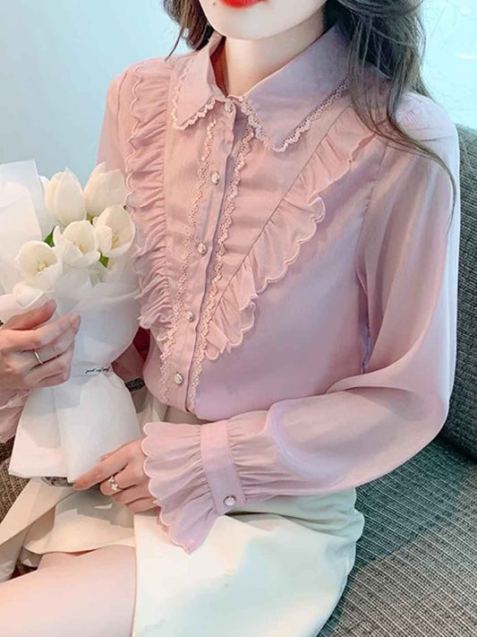 Emma Loose Doll Collar Flare Sleeve Ruffled Shirt