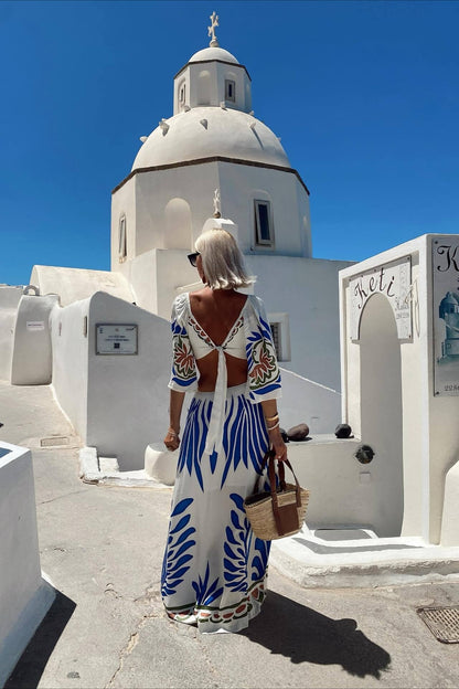 Vacation Floral Print Backless Slim Maxi Dress