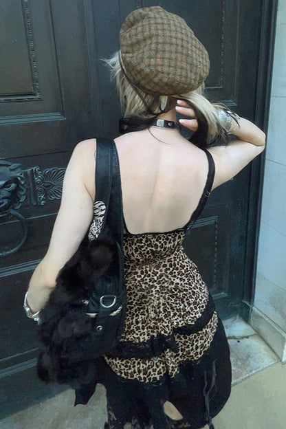 Trendy Asymmetrical Lace Leopard Print Blouse