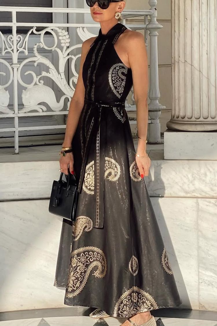 Vestido largo sin mangas con cuello camisero y bolsillos con lazo "Vacation Calls"