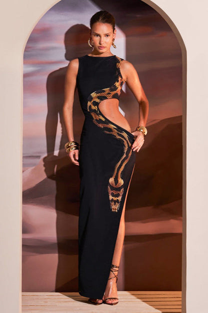 Trendy Cutout High Slit Bodycon Maxi Dress