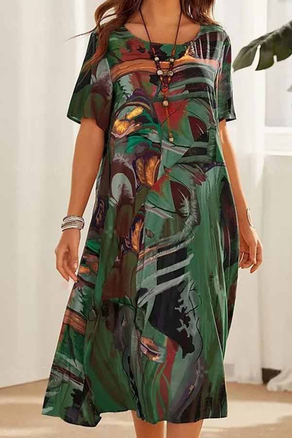 Vestido largo playero holgado con cuello redondo y túnica